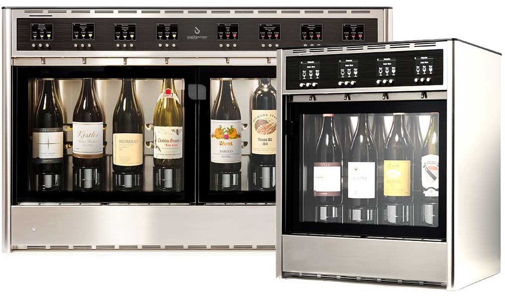 Dispenser per il vino al bicchiere refrigerati. Uso self service da 4 a 8 bottiglie